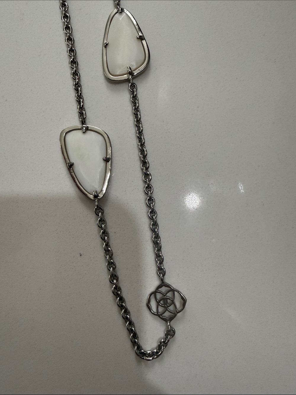 Kendra Scott Silver-Tone White Stone Long Multi-Station Necklace - Picture 3 of 6